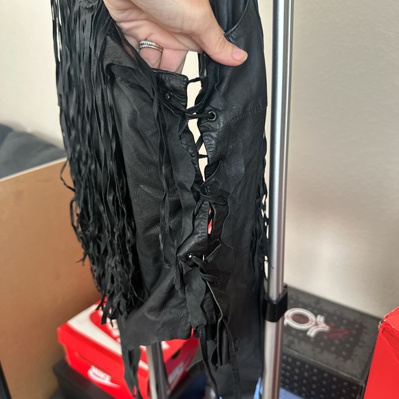 AllSaints Black Leather fringe Vest - Picture 4 of 4